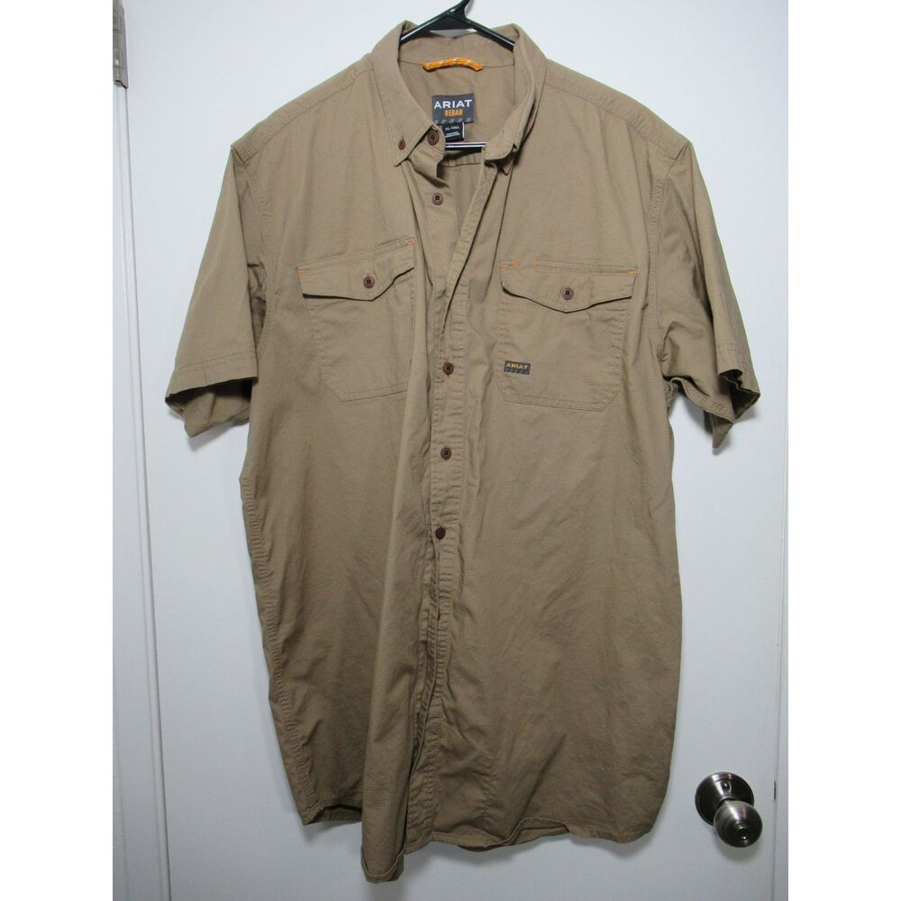 Ariat Rebar Khaki Short-Sleeve Button-Front Work Shirt Size XL-Tall